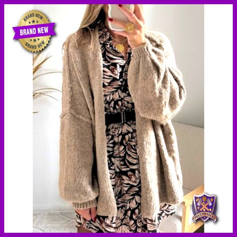 Oversized Chunky Cardigan Lantern Sleeve Open Front Loose Fall Sweater - Picture 6 of 7